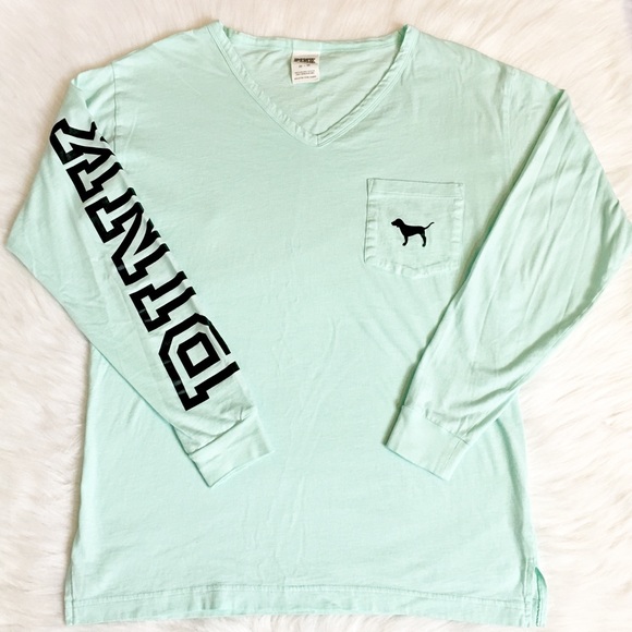 PINK Victoria's Secret Tops - NWOT PINK VS Long Sleeve Mint Green Spell Out Top